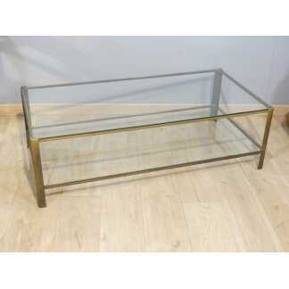 Jacques Théophile Lepelletier Et Broncz, Table Basse à Deux Plateaux En Bronze Et Verre, 1970