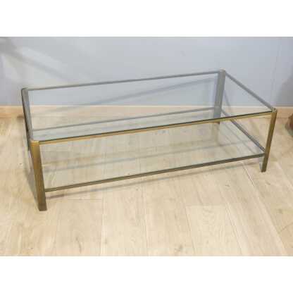 Jacques Théophile Lepelletier Et Broncz, Table Basse à Deux Plateaux En Bronze Et Verre, 1970