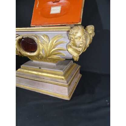Grand Coffret Reliquaire De Style Louis XVI Aux Angelots En Bois Laqué Doré Possibilité Paire – Image 4