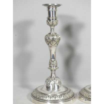 Paire De Bougeoirs Flambeaux Louis XVI En Bronze Argenté époque XVIII ème – Image 2