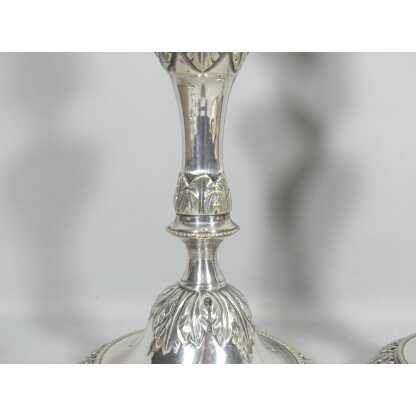 Paire De Bougeoirs Flambeaux Louis XVI En Bronze Argenté époque XVIII ème – Image 12