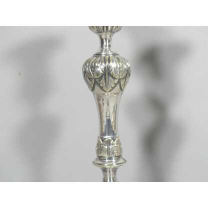 Paire De Bougeoirs Flambeaux Louis XVI En Bronze Argenté époque XVIII ème – Image 5