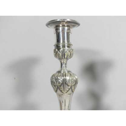 Paire De Bougeoirs Flambeaux Louis XVI En Bronze Argenté époque XVIII ème – Image 11