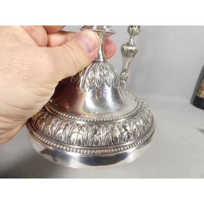 Paire De Bougeoirs Flambeaux Louis XVI En Bronze Argenté époque XVIII ème – Image 9