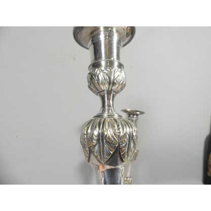 Paire De Bougeoirs Flambeaux Louis XVI En Bronze Argenté époque XVIII ème – Image 8