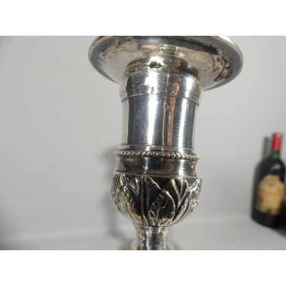 Paire De Bougeoirs Flambeaux Louis XVI En Bronze Argenté époque XVIII ème – Image 7