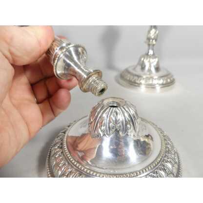 Paire De Bougeoirs Flambeaux Louis XVI En Bronze Argenté époque XVIII ème – Image 6