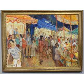 Maurice Montet, La Fête Foraine Tableau Huile Sur Toile Vers 1960
