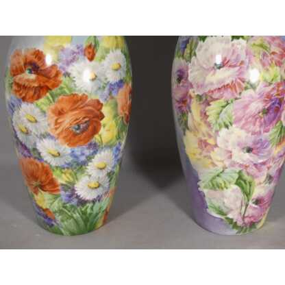 Les Fleurs, Roses, Pavots, Reine-marguerites, Paire De Vases En Porcelaine Peints Main Limoges – Image 3