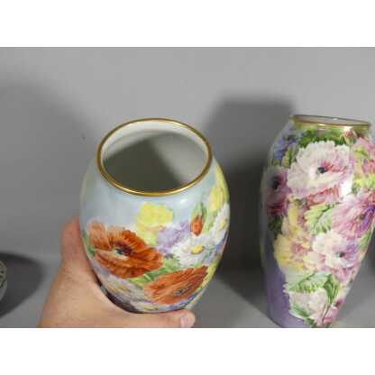 Les Fleurs, Roses, Pavots, Reine-marguerites, Paire De Vases En Porcelaine Peints Main Limoges – Image 7