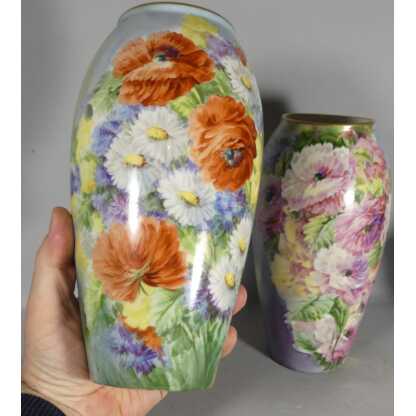 Les Fleurs, Roses, Pavots, Reine-marguerites, Paire De Vases En Porcelaine Peints Main Limoges – Image 5