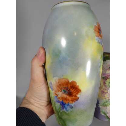 Les Fleurs, Roses, Pavots, Reine-marguerites, Paire De Vases En Porcelaine Peints Main Limoges – Image 11