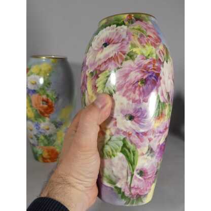 Les Fleurs, Roses, Pavots, Reine-marguerites, Paire De Vases En Porcelaine Peints Main Limoges – Image 6