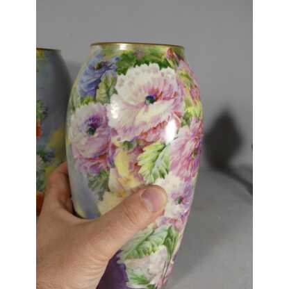Les Fleurs, Roses, Pavots, Reine-marguerites, Paire De Vases En Porcelaine Peints Main Limoges – Image 4