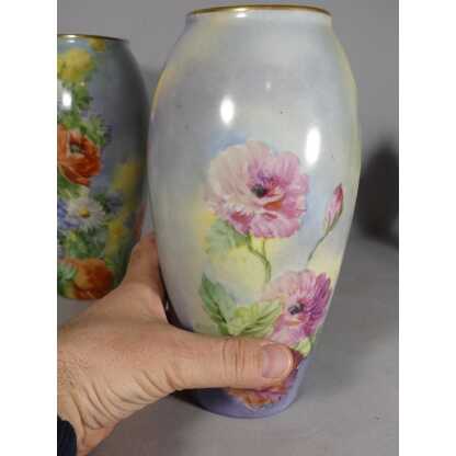 Les Fleurs, Roses, Pavots, Reine-marguerites, Paire De Vases En Porcelaine Peints Main Limoges – Image 9