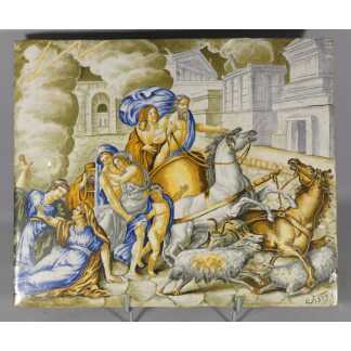 La Fuite De Pompéi, Plaque En Faïence De Castelli Italie XIX ème Siècle