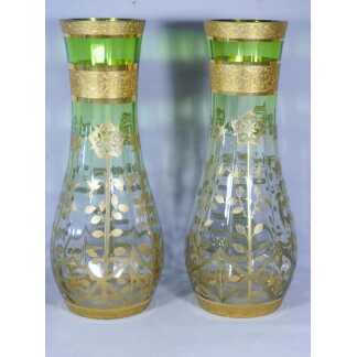 Moser à Karlsbad, Paire De Grands Vases En Cristal Vert à Décor Incrusté d'Or, époque Fin XIX è