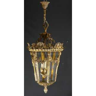 Lanterne d'entrée ou de couloir de style Louis XV en bronze et verre gravé époque 1960