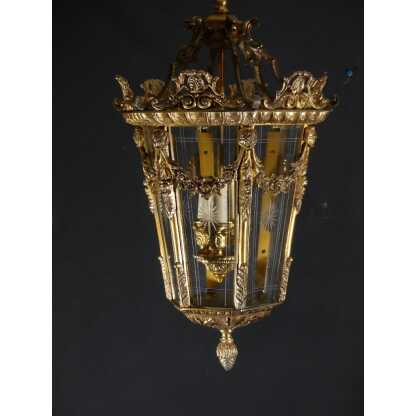 Lanterne d'entrée ou de couloir de style Louis XV en bronze et verre gravé époque 1960 – Image 2