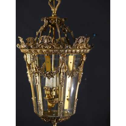 Lanterne d'entrée ou de couloir de style Louis XV en bronze et verre gravé époque 1960 – Image 15