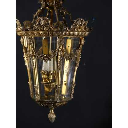 Lanterne d'entrée ou de couloir de style Louis XV en bronze et verre gravé époque 1960 – Image 14
