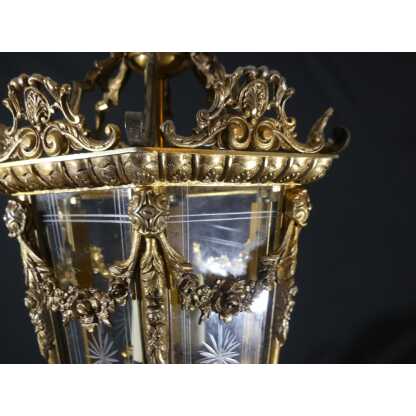 Lanterne d'entrée ou de couloir de style Louis XV en bronze et verre gravé époque 1960 – Image 10