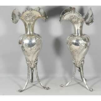 41.5 cm de haut! paire de grands vases en argent massif, 2.45 kg Belle époque 1900 Louis XVI