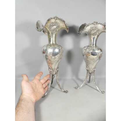 41.5 cm de haut! paire de grands vases en argent massif, 2.45 kg Belle époque 1900 Louis XVI – Image 2