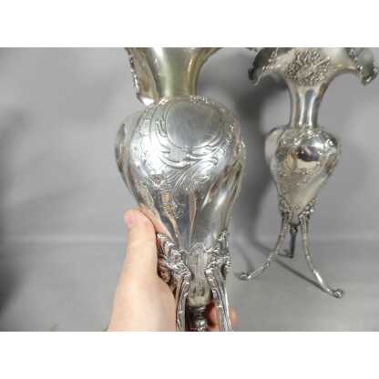 41.5 cm de haut! paire de grands vases en argent massif, 2.45 kg Belle époque 1900 Louis XVI – Image 17