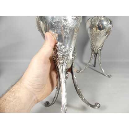 41.5 cm de haut! paire de grands vases en argent massif, 2.45 kg Belle époque 1900 Louis XVI – Image 5