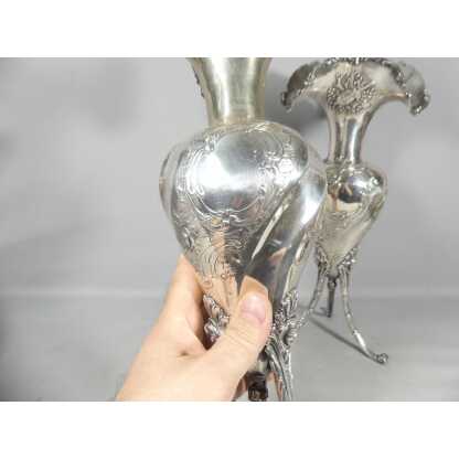 41.5 cm de haut! paire de grands vases en argent massif, 2.45 kg Belle époque 1900 Louis XVI – Image 6