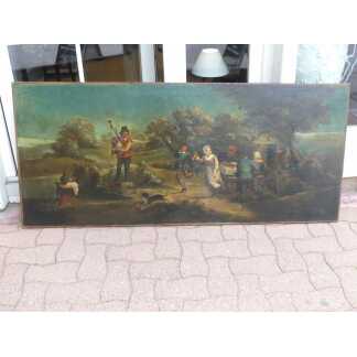 180.5*78.5 cm, grand tableau le repas dansant champêtre, époque XIX ème siècle