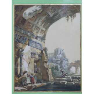 Caprice architectural et lavandières, gouache XVIII ème école de Charles Louis Clérisseau