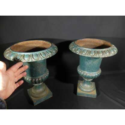 Paire de vases médicis de jardin en fonte, époque XIX ème – Image 3
