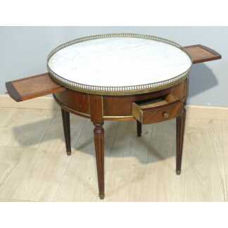 Table basse bouillotte en acajou et marbre style Louis XVI, époque début XX ème