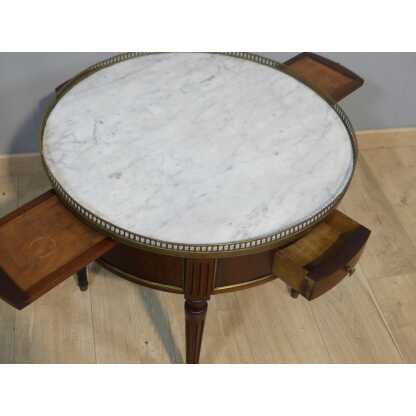 Table basse bouillotte en acajou et marbre style Louis XVI, époque début XX ème – Image 8