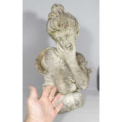 Buste de femme en pierre reconstituée, ornement de jardin époque début XX ème – Image 11