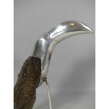 Toucan en argent massif et quartz fumé, Brésil Design 1960 Grupo Gal – Image 2