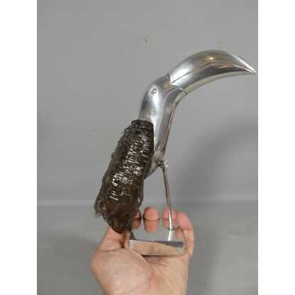 Toucan en argent massif et quartz fumé, Brésil Design 1960 Grupo Gal – Image 7