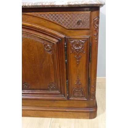 Buffet de chasse Régence en chêne sculpté et marbre, Flandres époque XVIII ème – Image 9