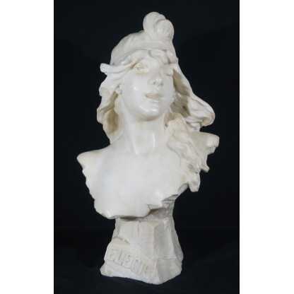 Elégie par Alfred Jean Foretay, sculpture en marbre blanc d'une jeune femme, Art Nouveau