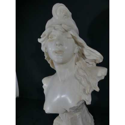 Elégie par Alfred Jean Foretay, sculpture en marbre blanc d'une jeune femme, Art Nouveau – Image 5