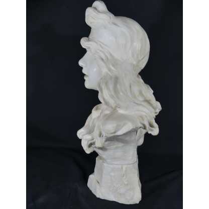 Elégie par Alfred Jean Foretay, sculpture en marbre blanc d'une jeune femme, Art Nouveau – Image 9