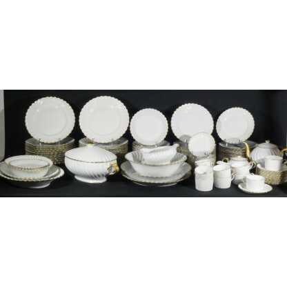 Haviland Torse blanc et filet doré, service de table pour 12 personnes porcelaine Limoges