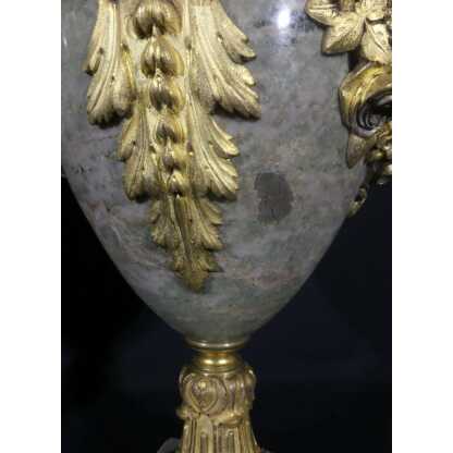 55 Cm, Paire De Cassolettes Style Louis XVI Marbre Vert Campan Et Bronze Doré, Napoléon III – Image 6