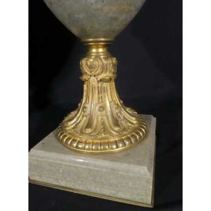 55 Cm, Paire De Cassolettes Style Louis XVI Marbre Vert Campan Et Bronze Doré, Napoléon III – Image 5