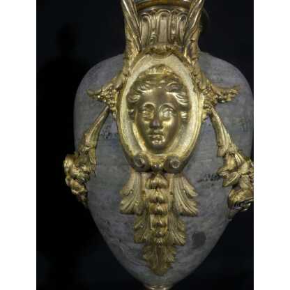 55 Cm, Paire De Cassolettes Style Louis XVI Marbre Vert Campan Et Bronze Doré, Napoléon III – Image 4