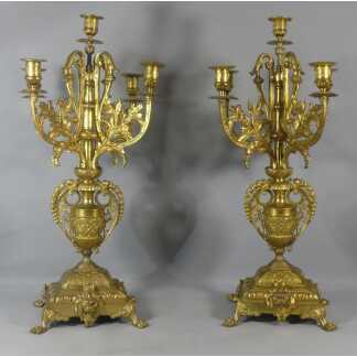 Paire de chandeliers Napoléon III en bronze doré, époque fin XIX ème