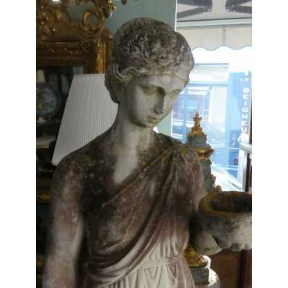 Hébé, grande sculpture de jardin en pierre ciment, déesse, époque début XX ème – Image 3