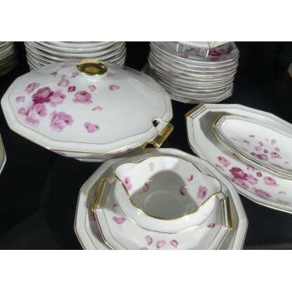 Roses et pétales, service porcelaine Limoges Bernardaud Art Déco pour 12 personnes – Image 4